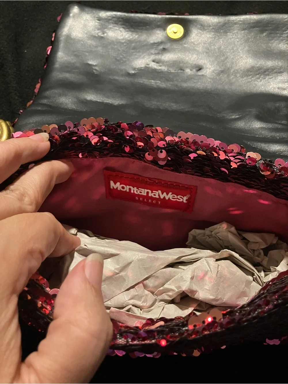 Montana West Sequin Evening Bag Hot Pink Gold Chunky Chain Crossbody NWT Luxury